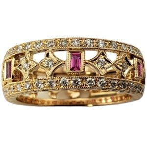 18 Karat Pink Sapphire and Diamond Ring Size 6.25 JAGi Certified #15728